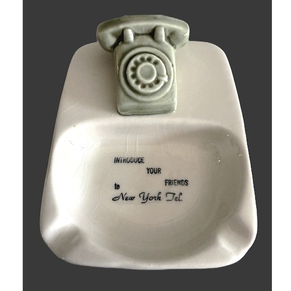 New York Telephone Chatham Pottery NJ Other - Vintage New York Telephone Co. Ashtray w/ Green Rotary Phone Promo Ceramic USA